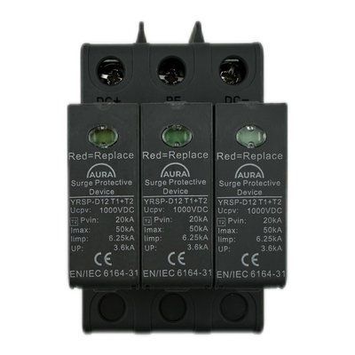Обмежувач перенапруги AURA YRSP-D2 Surge protector 3P 20-50KA imp:6.25kA 1000Vdc T1+T2（B+C）