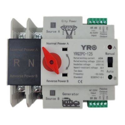 Автомат введення резерву YRO YRQ2PC-125 Dual Power Transfer Switch 63А 2P 220V