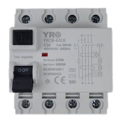 Пристрій захисного відключення YRO YRCB-63LB Circuit Breaker 63A 4P 30ma Type B